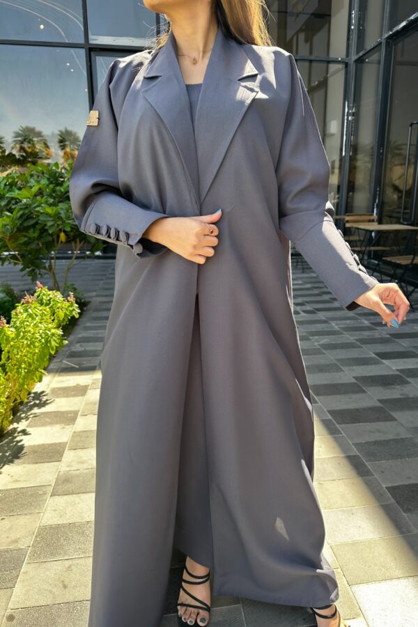 ⁦عباية رمادي بليزر مندمجة بطبقة داخليه⁩ - الصورة ⁦3⁩