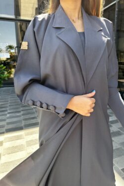 عباية رمادي بليزر مندمجة بطبقة داخليه