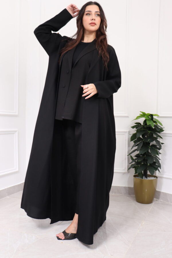 ⁦عباية ثلاث قطع أسود طقم قماش كريب واقف⁩ - الصورة ⁦9⁩