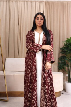 جلابية جاكار مشجره بتصميم بطبقه داخليه و شريط فصوص