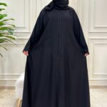 عبايه كلوش رقبة منسوجة بقماش انترنت مطرزه بخيوط مخفى