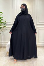 عبايه كلوش رقبة منسوجة بقماش انترنت مطرزه بخيوط مخفى