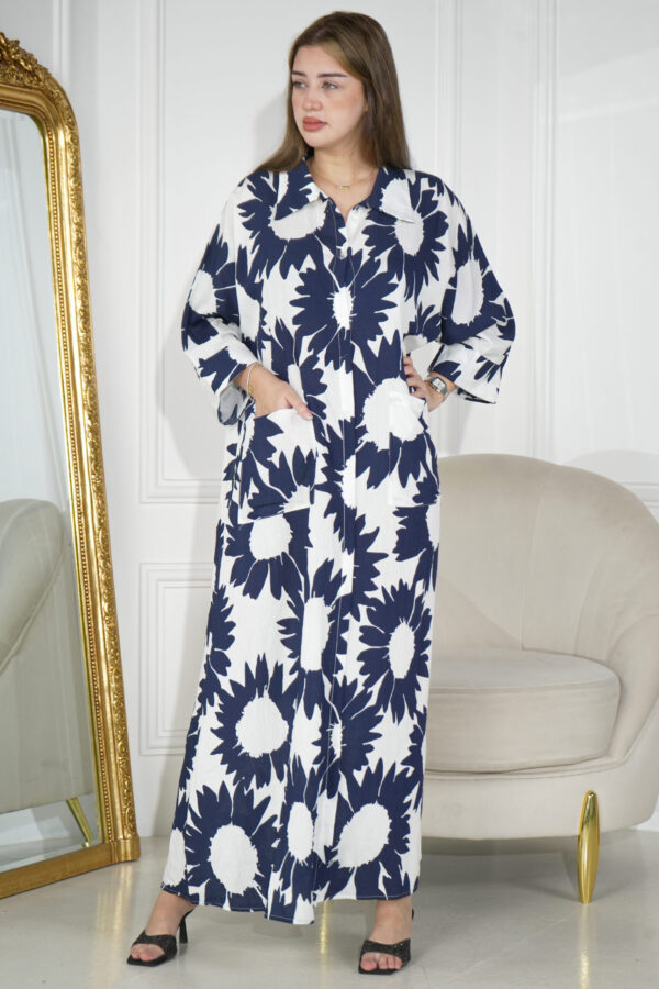 ⁦جلابيه كحلي بقطن بلياقه مشجره (2)⁩ - الصورة ⁦4⁩