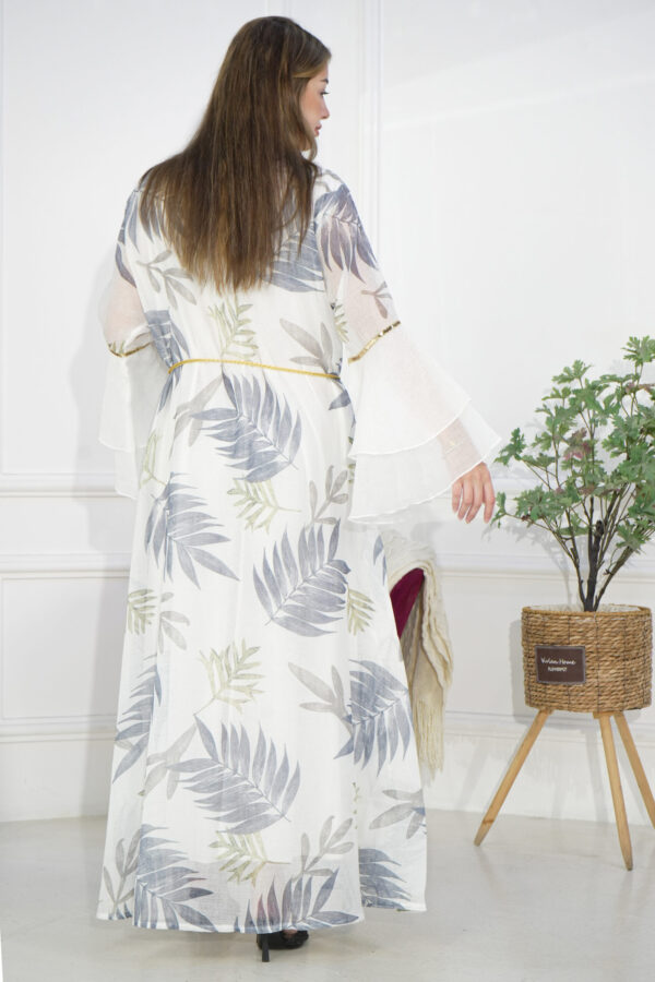 ⁦جلابية مشجرة باكمام كلوش لون كحلي مع شريط شك⁩ - الصورة ⁦3⁩