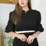 فستان القطن الفاخر الاسود مكسره من وسط ومن اسفل