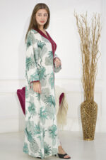 ⁦جلابيه تيفاني مزينه بدقات شرايط عنابي من امام⁩ - الصورة ⁦3⁩