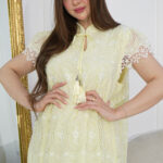 جلابيه اصفر نص كم بقصه جميل