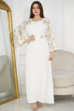 ⁦جلابيه ابيض مطرزه بترتر⁩ - الصورة ⁦2⁩