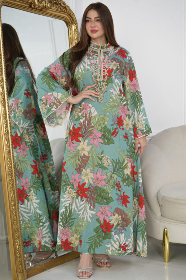 ⁦جلابيه تيفاني مشجره بلولو من امام⁩ - الصورة ⁦2⁩