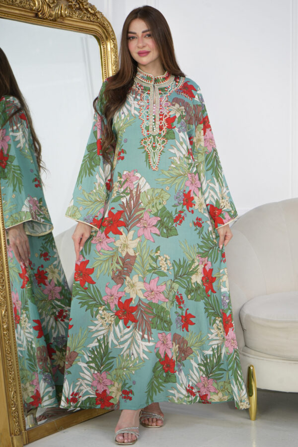 ⁦جلابيه تيفاني مشجره بلولو من امام⁩ - الصورة ⁦6⁩