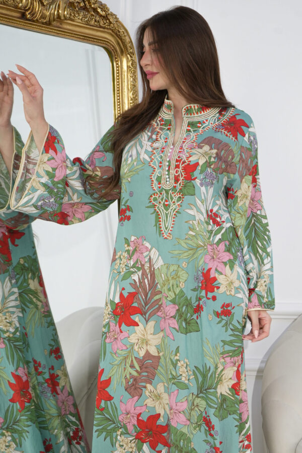 ⁦جلابيه تيفاني مشجره بلولو من امام⁩ - الصورة ⁦3⁩