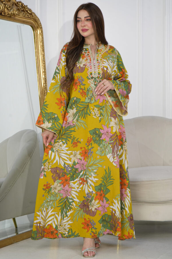 ⁦جلابيه اصفر مشجره بلولو من امام⁩ - الصورة ⁦6⁩