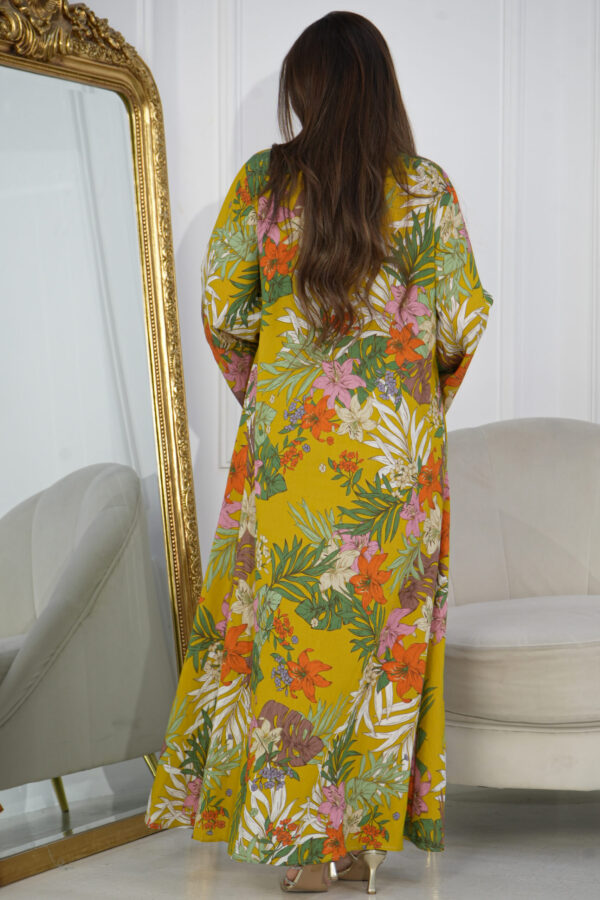 ⁦جلابيه اصفر مشجره بلولو من امام⁩ - الصورة ⁦4⁩