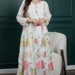 جلابيه ابيض بترتر كامل على شكل ورود