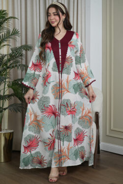 جلابيه مزينه بالاحمر بدقات شرايط عنابي من امام