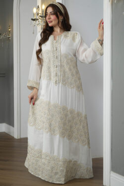 جلابيه ابيض خليجيه بتصميم مبتكرر من امام