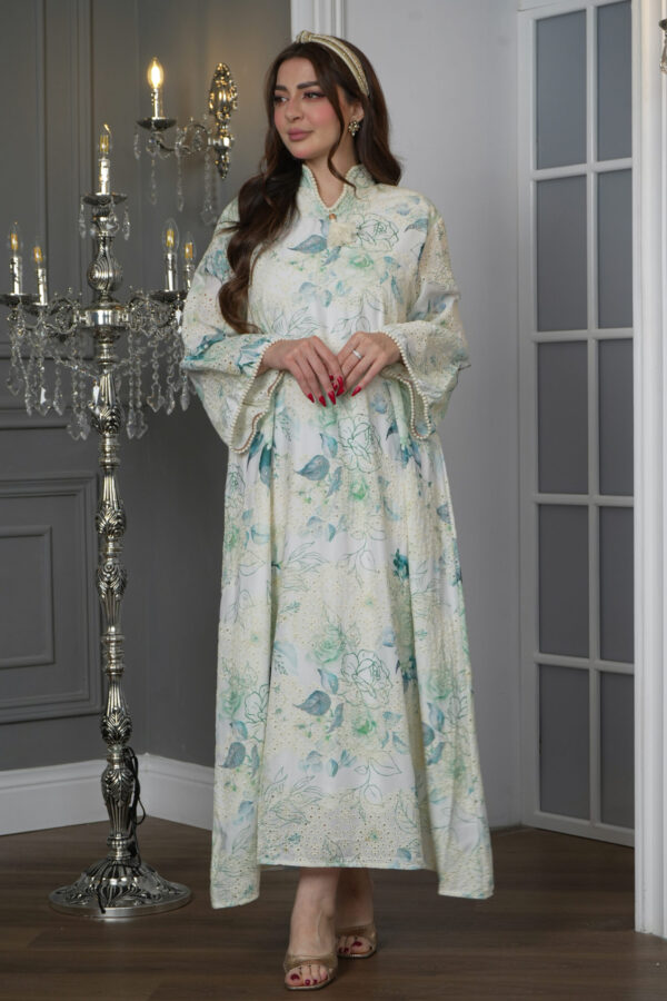 ⁦جلابية مشجره بورد تركواز⁩ - الصورة ⁦3⁩