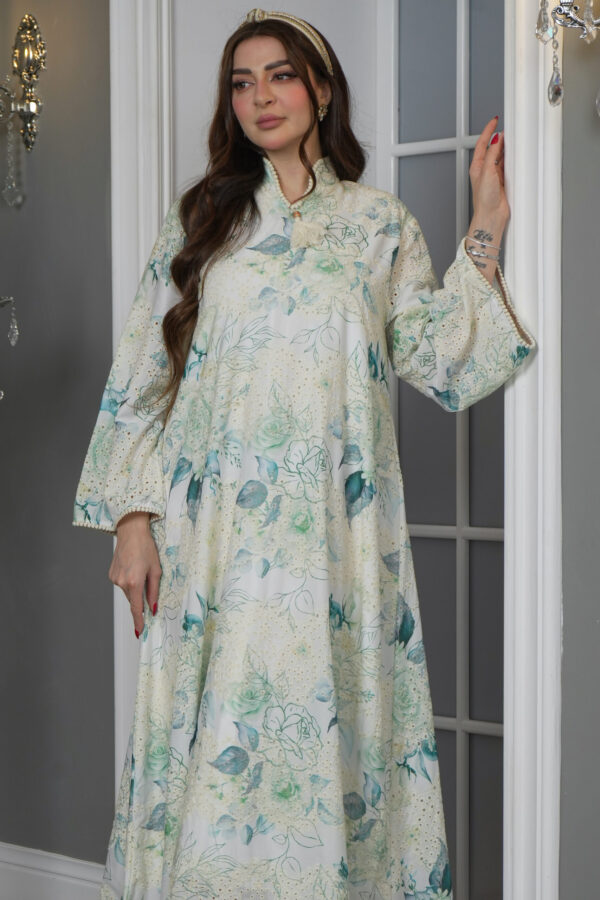 ⁦جلابية مشجره بورد تركواز⁩ - الصورة ⁦6⁩