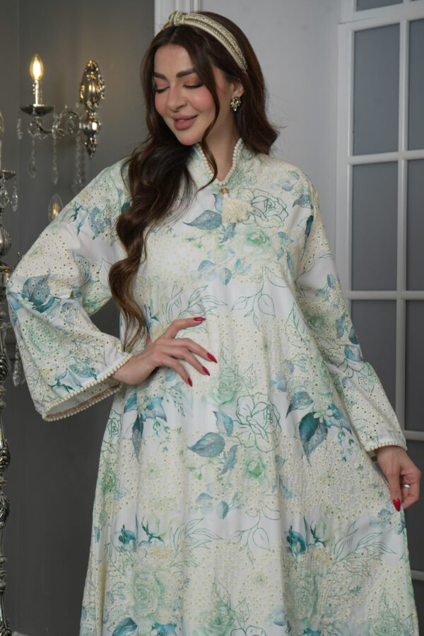 ⁦جلابية مشجره بورد تركواز⁩ - الصورة ⁦7⁩