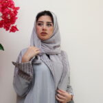 عبايه كريب رمادي لف