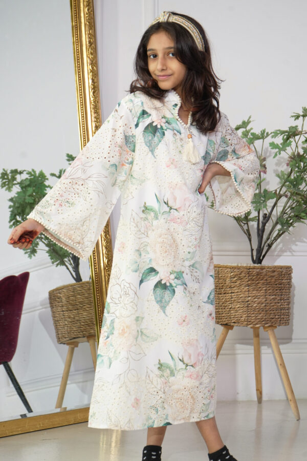 ⁦جلابية بناتي تركواز مورده بتيفاني⁩ - الصورة ⁦2⁩