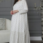 جلابيه ابيض كويتيه ترتر كامل على شكل ورود صغير