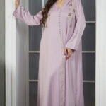 جلابية مغربي موف بتطريز خرز لامع