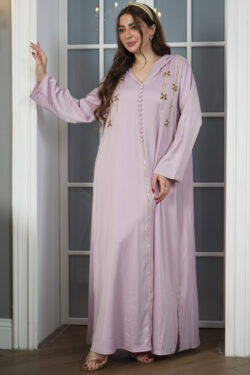 جلابية مغربي موف بتطريز خرز لامع