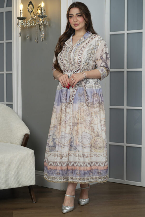 ⁦جلابيه بلياقه مندمجه بتشجر البيج و الموف⁩ - الصورة ⁦5⁩