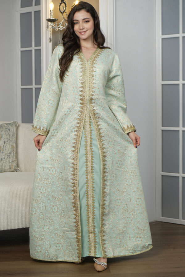 ⁦جلابيه تيفاني مفتوح بطبقه داخليه مع شريط ذهبي⁩ - الصورة ⁦2⁩