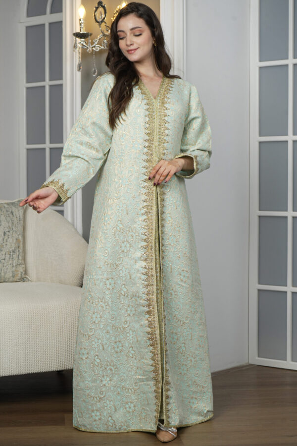 ⁦جلابيه تيفاني مفتوح بطبقه داخليه مع شريط ذهبي⁩ - الصورة ⁦3⁩