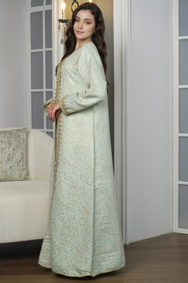 ⁦جلابيه تيفاني مفتوح بطبقه داخليه مع شريط ذهبي⁩ - الصورة ⁦4⁩