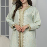 جلابيه تيفاني مفتوح بطبقه داخليه مع شريط ذهبي