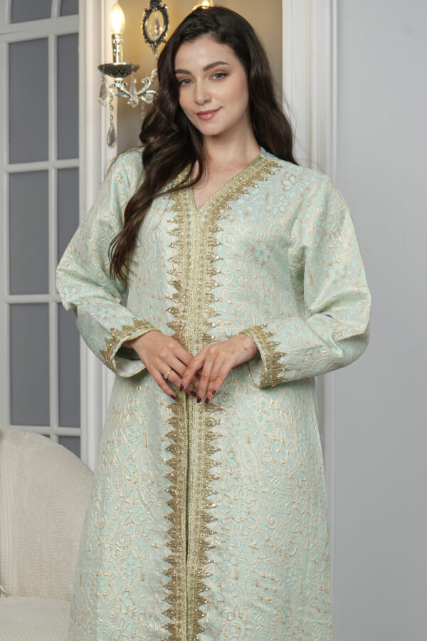 ⁦جلابيه تيفاني مفتوح بطبقه داخليه مع شريط ذهبي⁩ - الصورة ⁦7⁩