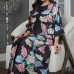 جلابيه اسود مرسومه بورود ملون و كبس لولو