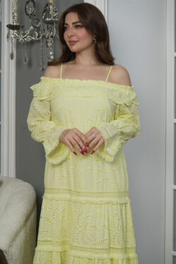 فستان اصفر لنن بكسر