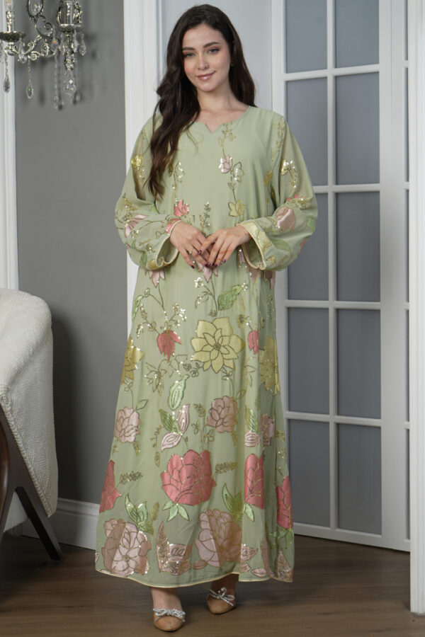 ⁦جلابيه تيفاني بترتر كامل على شكل ورود⁩ - الصورة ⁦2⁩