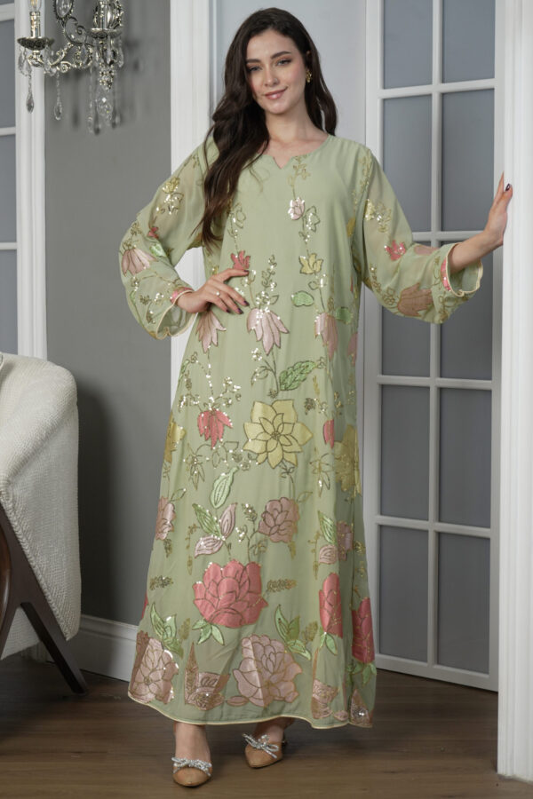 ⁦جلابيه تيفاني بترتر كامل على شكل ورود⁩ - الصورة ⁦3⁩