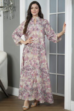 جلابيه بيج قطن بلياقه مشجره بورود زهريه (4)