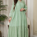 جلابيه تيفاني بكلوش صغير و ترتر كامل على شكل ورود صغير