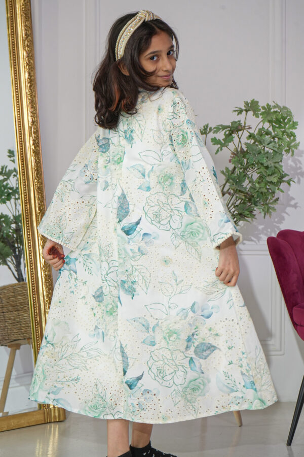 ⁦جلابية بناتي مشجره بورد تركواز⁩ - الصورة ⁦4⁩