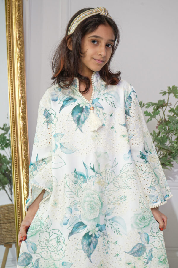 ⁦جلابية بناتي مشجره بورد تركواز⁩ - الصورة ⁦5⁩