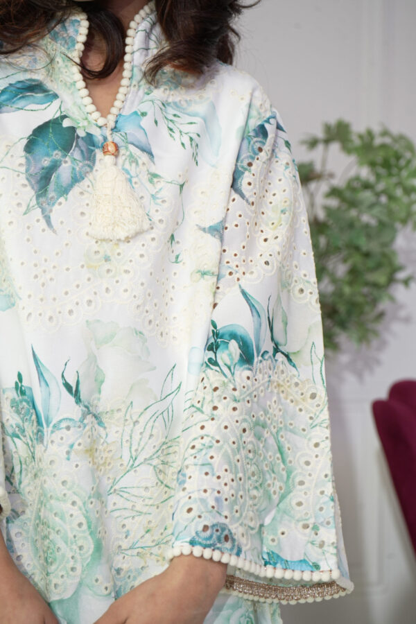 ⁦جلابية بناتي مشجره بورد تركواز⁩ - الصورة ⁦6⁩