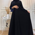 عبايه ترف كلوش بشريط ورود كحلي