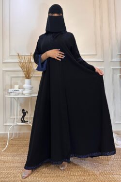 عبايه ترف كلوش بشريط ورود كحلي