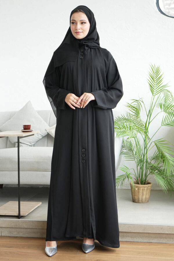 ⁦عباية عملية بسحاب مخفي مزينه بزراير من الأمام نص كلوش⁩ - الصورة ⁦2⁩