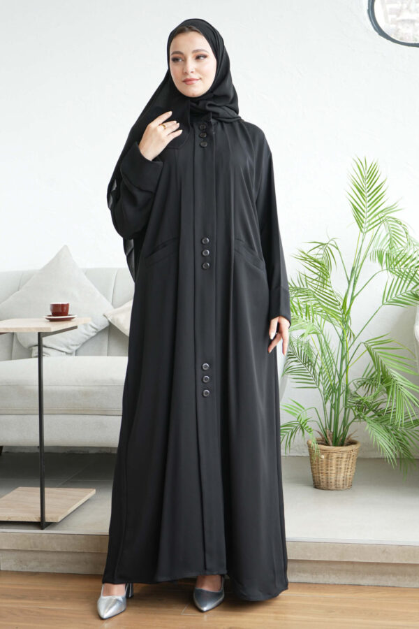 ⁦عباية عملية بسحاب مخفي مزينه بزراير من الأمام نص كلوش⁩ - الصورة ⁦3⁩