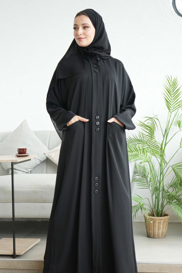 ⁦عباية عملية بسحاب مخفي مزينه بزراير من الأمام نص كلوش⁩ - الصورة ⁦8⁩