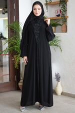 ⁦عباية بليزر كريب بشك اسود و خيوط مخفية بشك⁩ - الصورة ⁦6⁩