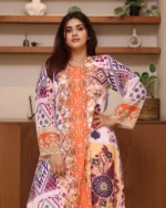⁦جلابية موف حرير بالوان مشجره و فصوص⁩ - الصورة ⁦4⁩